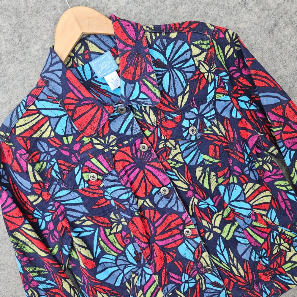 Lara Lane Women's Multicolor Floral Jacket Size 12 Cotton Blend Canvas Button Up